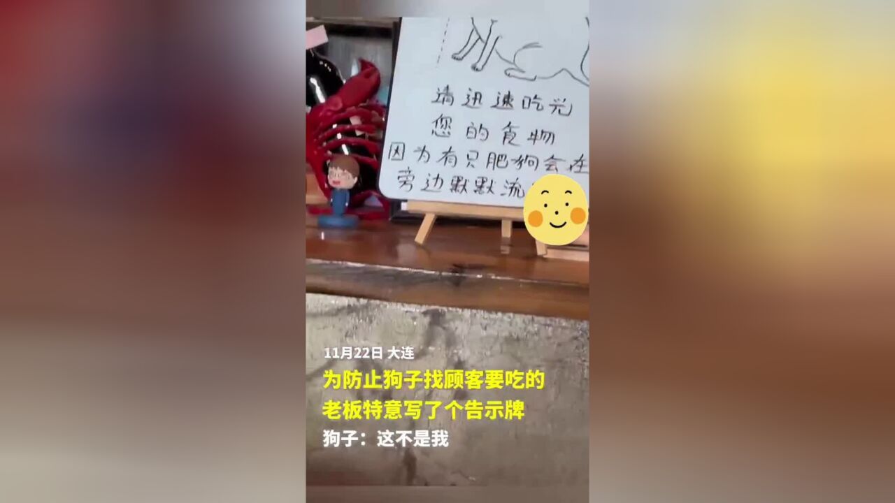 防止自家狗子向顾客要吃要喝,老板别出新意的“温馨提示”.狗子:啥意思?