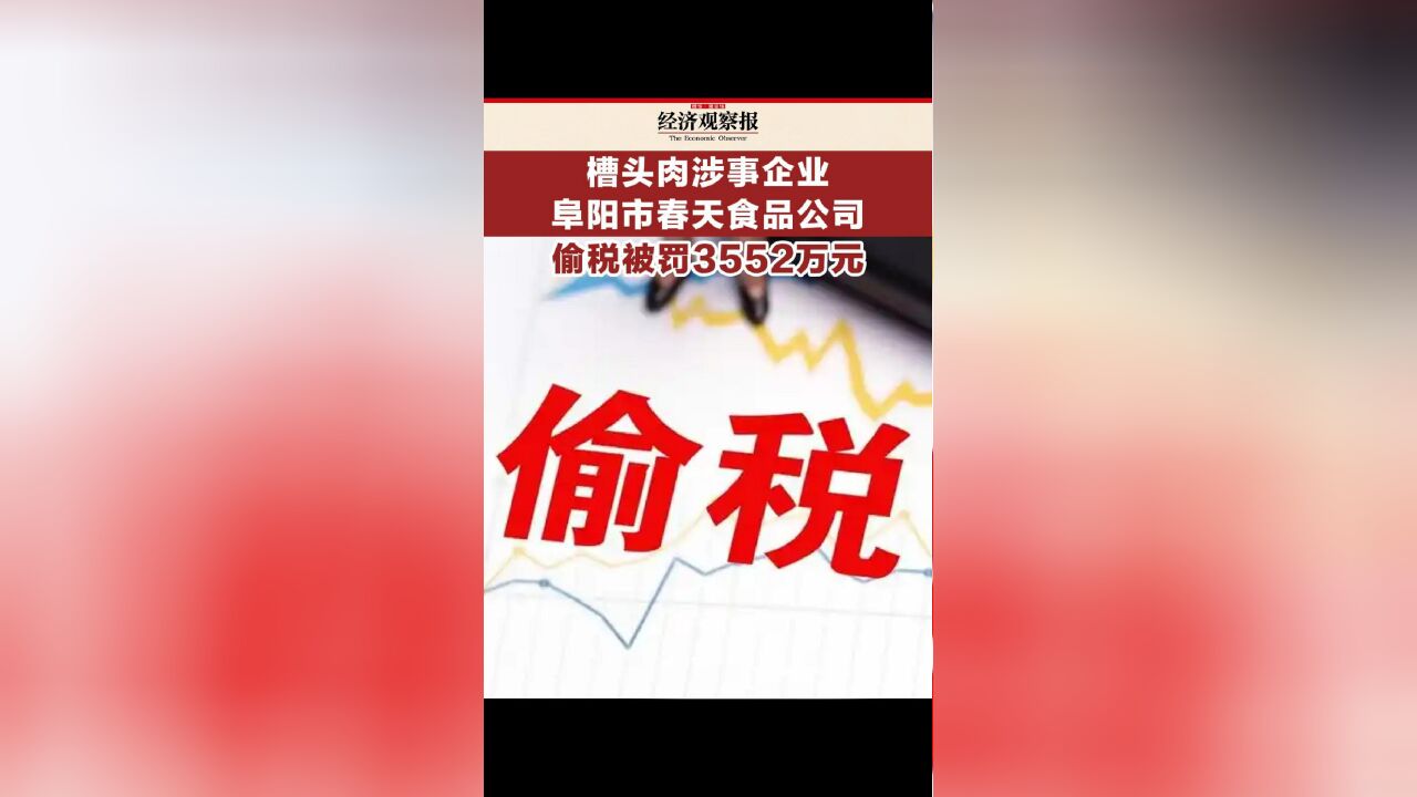 槽头肉涉事企业阜阳市春天食品公司偷税被罚3552万元