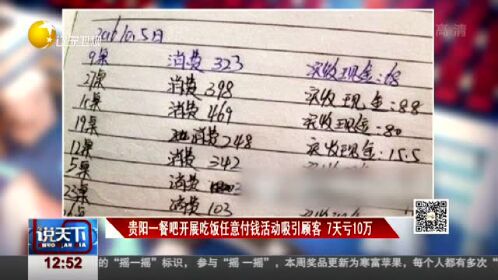 贵阳一餐吧开展吃饭任意付钱活动吸引顾客 7天亏10万