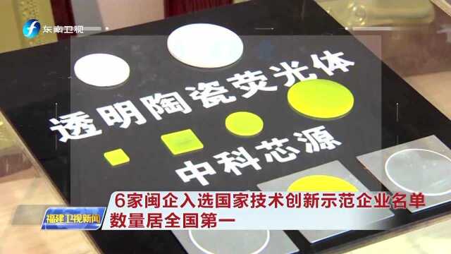 6家闽企入选国家技术创新示范企业名单 数量居全国第一