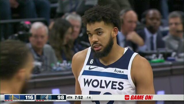 NBA常规赛：勇士vs森林狼第4节英文原声回放