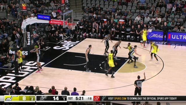 NBA常规赛：爵士vs马刺第1节英文原声回放