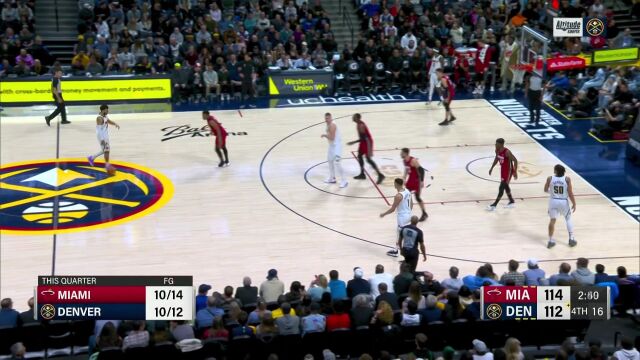 希罗启动突破抛投打进 约基奇面对阿德巴约弧顶三分命中完成还击