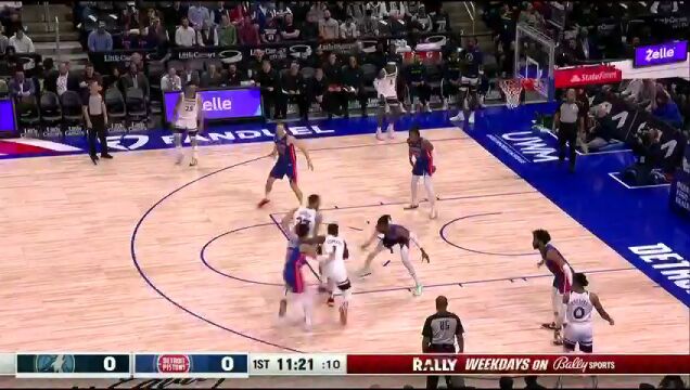 NBA常规赛：森林狼vs活塞第1节英文原声回放