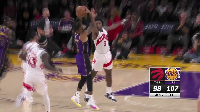 NBA常规赛：猛龙vs湖人第4节英文原声回放