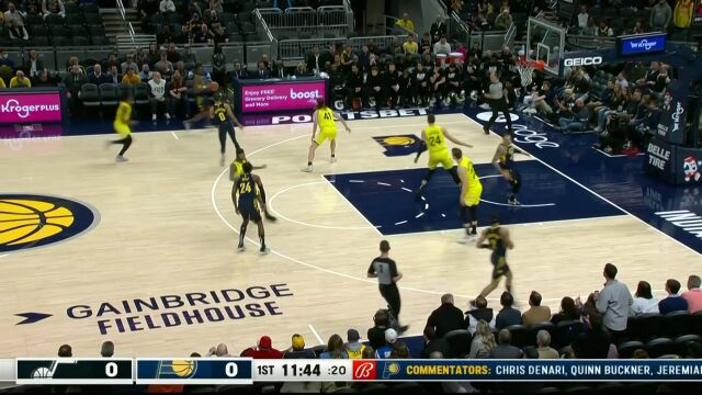 刚一开场就手感火热 哈利伯顿后撤步三分打开进攻账户