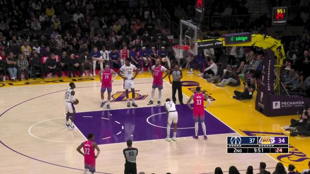NBA常规赛：奇才vs湖人第2节英文原声回放