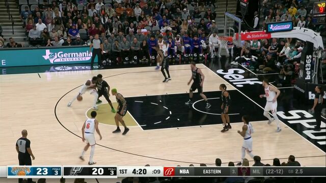 NBA常规赛：尼克斯vs马刺第1节英文原声回放