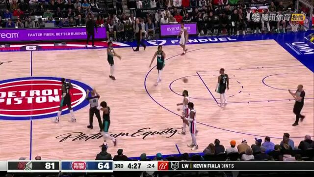 NBA常规赛：开拓者vs活塞第3节英文原声回放