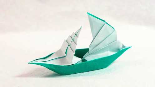 超好看的立体折纸帆船教程，教你折纸立体帆船