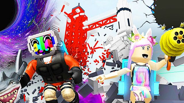 屌德斯&小熙 Roblox摧毁城市模拟器 用宇宙黑洞吞噬整个航天基地