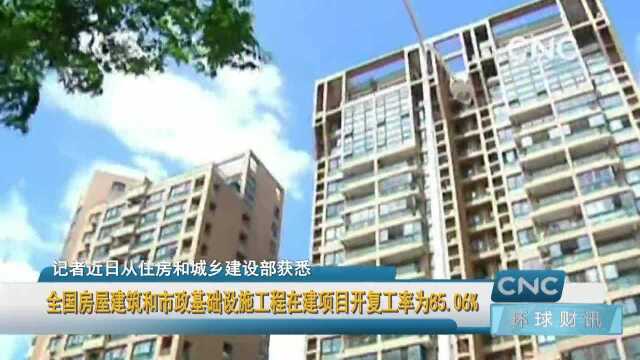 全国房屋建筑和市政基础设施工程在建项目开复工率为85.06%