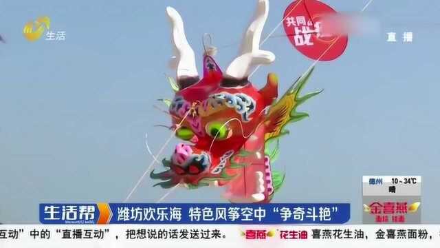 潍坊欢乐海:特色风筝空中“争奇斗艳” 造型各异让人眼前一亮