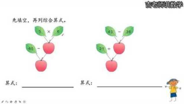 看图写综合算式,什么时候加小括号什么时候不加呢