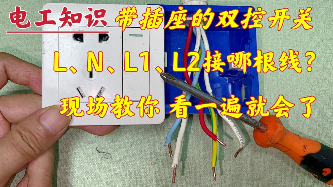 带插座的双控开关:L、N、L1、L2该接哪根电线?看一遍就会了