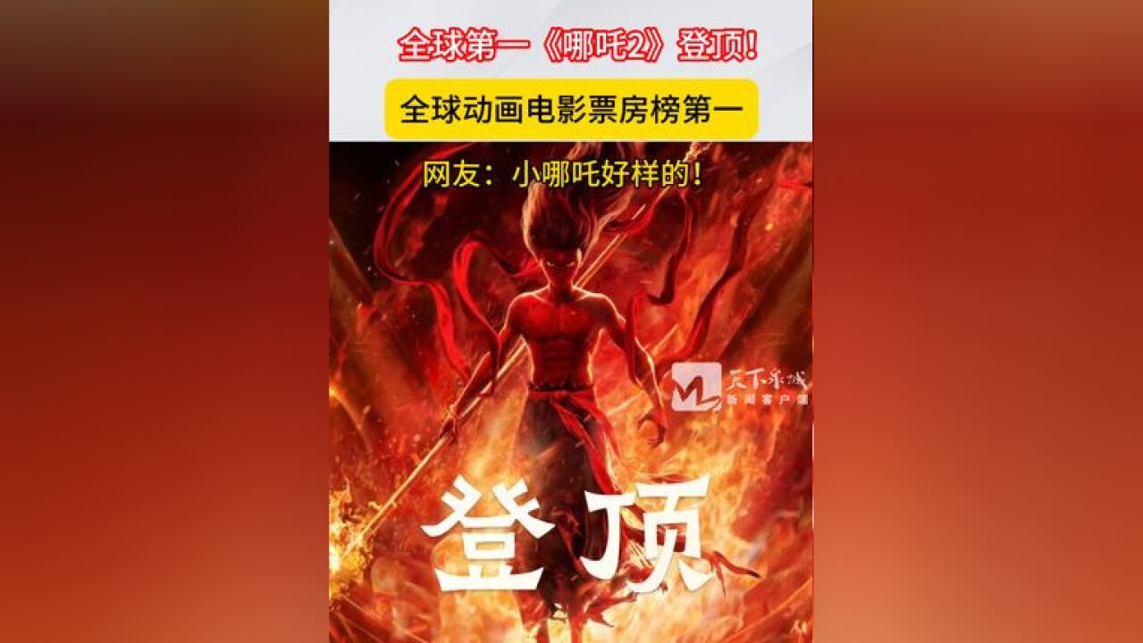 全球第一!《哪吒2》登顶全球动画电影票房榜!网友:小哪吒好样的!