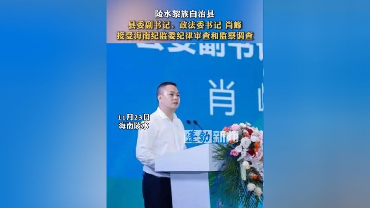 陵水黎族自治县 县委副书记、政法委书记肖峰接受海南纪监委纪律审查和监察调查