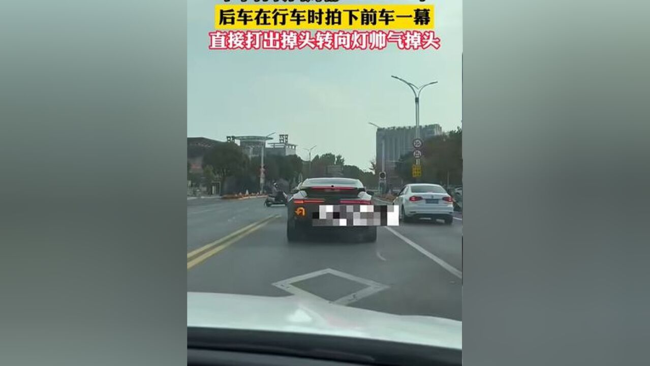 后车在行车时拍下前车一幕 直接打出掉头转向灯帅气掉头