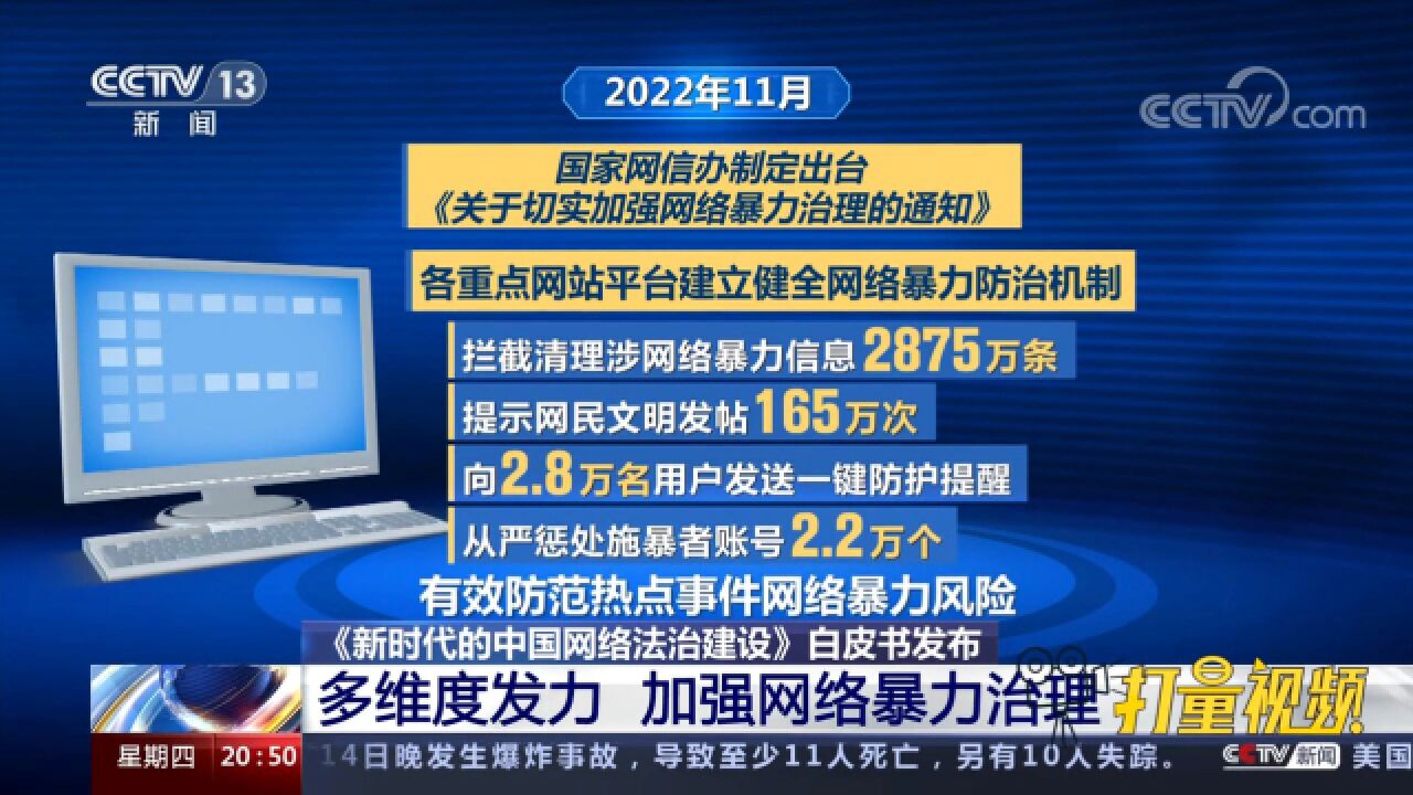 各重点平台建立健全网络暴力机制,加强网络暴力治理