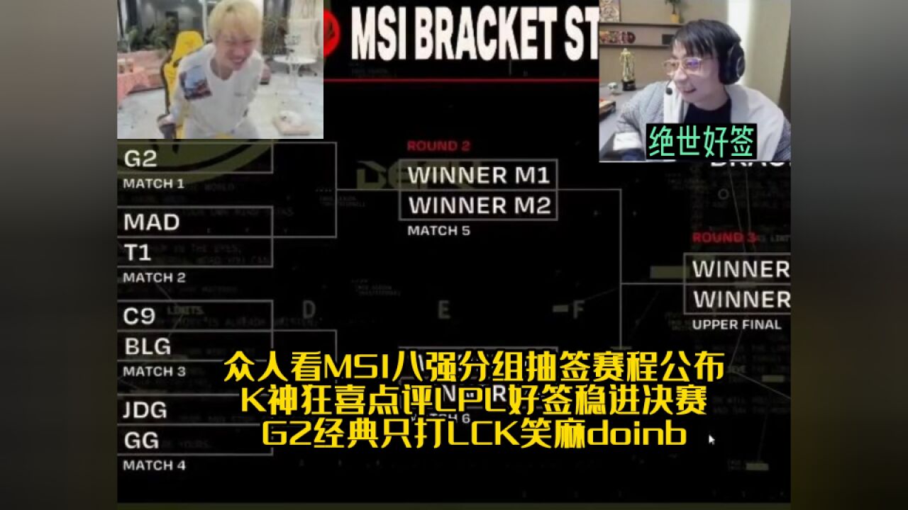 众人看MSI八强分组抽签赛程,K神狂喜点评LPL稳进决赛,G2打LCK笑麻doinb