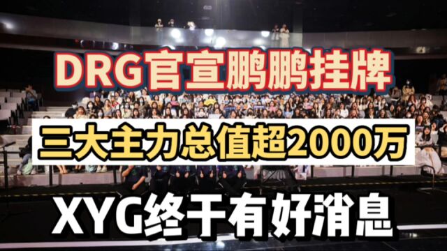 DRG官宣鹏鹏挂牌,三大主力总价超过2000万,XYG终于有好消息传来