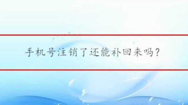 手机号注销了还能补回来吗?