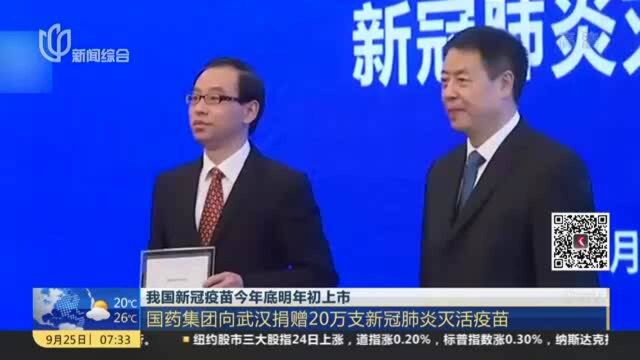 我国新冠疫苗今年底明年初上市:国药集团向武汉捐赠20万支新冠肺炎灭活疫苗