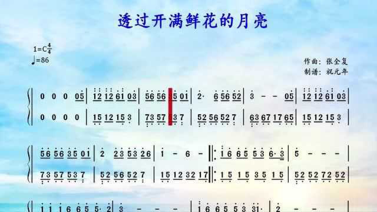 根据歌曲《透过开满鲜花的月亮》改编的钢琴曲,C调简谱简单版