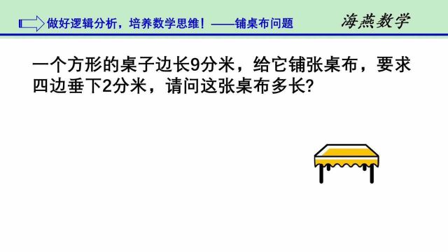 给正方形桌子铺桌布,要垂下一定距离,边长加垂下的距离就行了吗