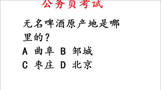 公务员考试题,无名啤酒原产地是哪里?