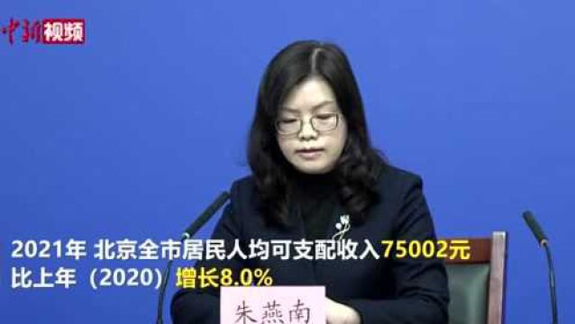 2021年北京居民人均可支配收入75002元同比增长8%