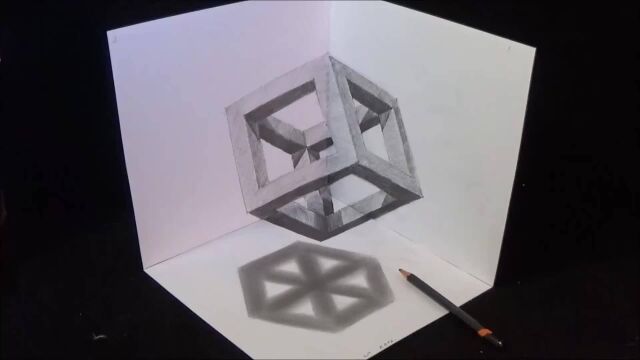 带铅笔角艺术的3D绘图立方体