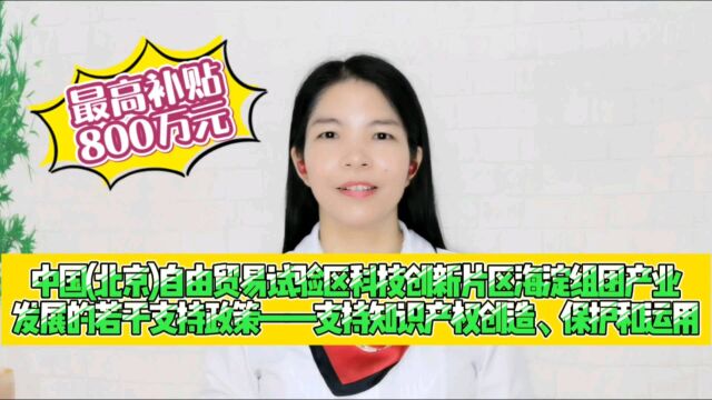 北京自由贸易试验区科技创新片区海淀组团支持知识产权创造、保护和运用