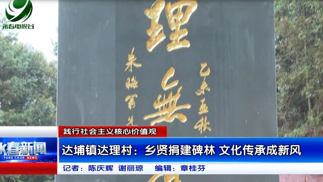 【践行社会主义价值观】达埔镇达理村:乡贤捐建碑林 文化传承成新风