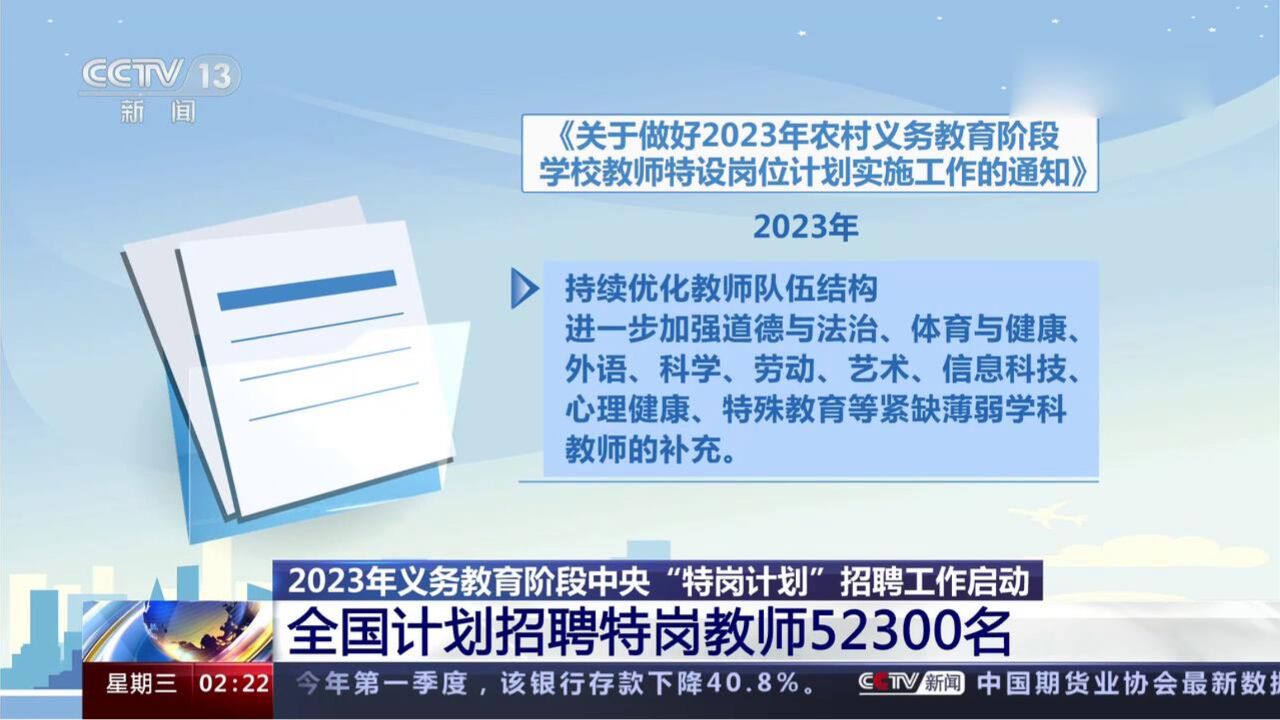 2023年义务教育阶段中央“特岗计划”招聘工作启动!全国计划招聘特岗教师52300名