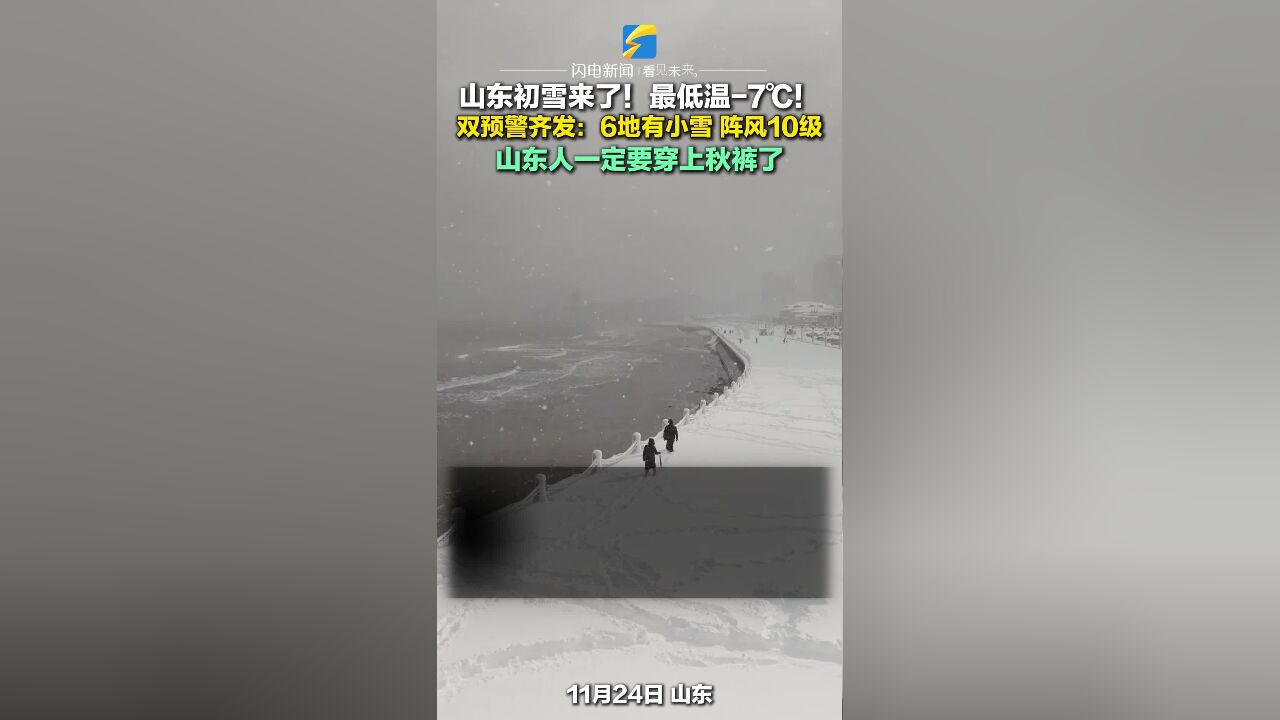 山东初雪来了!最低温7℃!双预警齐发:6地有小雪 阵风10级