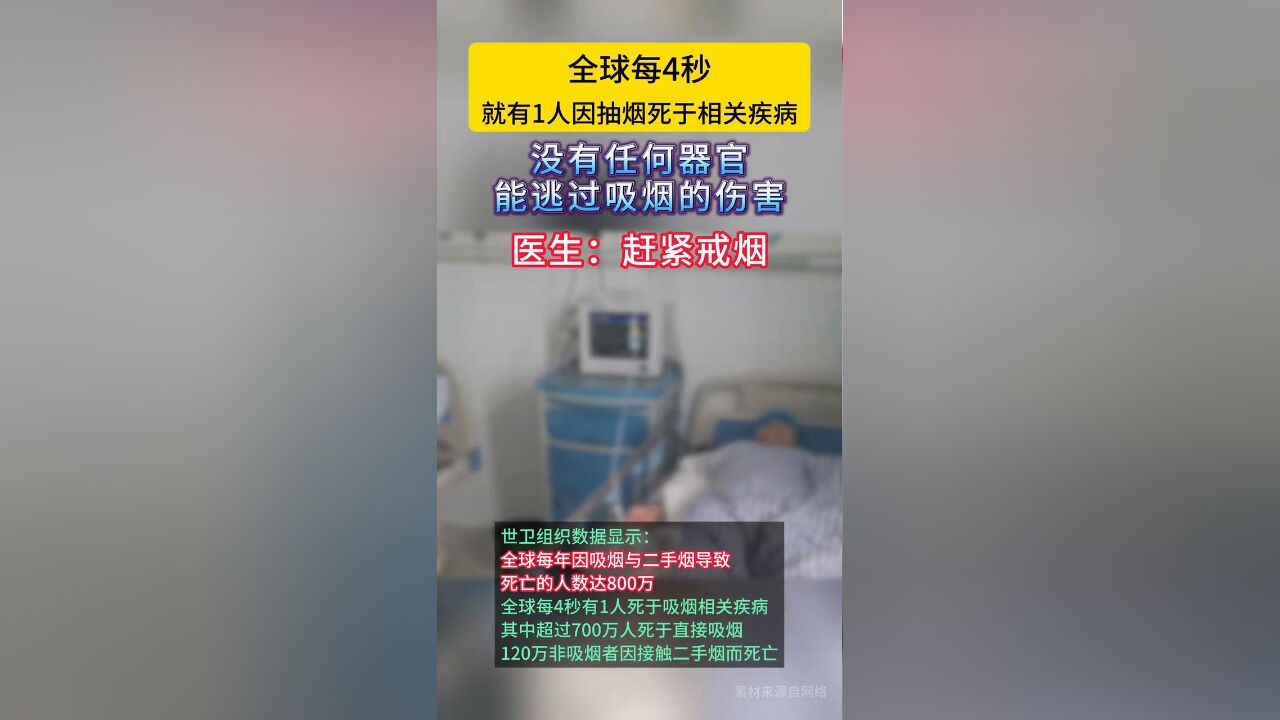 全球每年因吸烟及二手烟暴露死亡的人数达800万