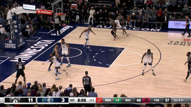 NBA季前赛：篮网vs森林狼第1节中文解说回放