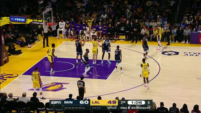 NBA季前赛：森林狼vs湖人第2节英文解说回放