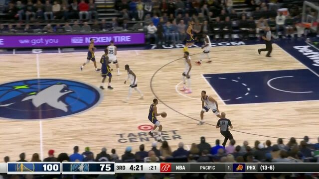 NBA常规赛：勇士vs森林狼第3节中文解说回放