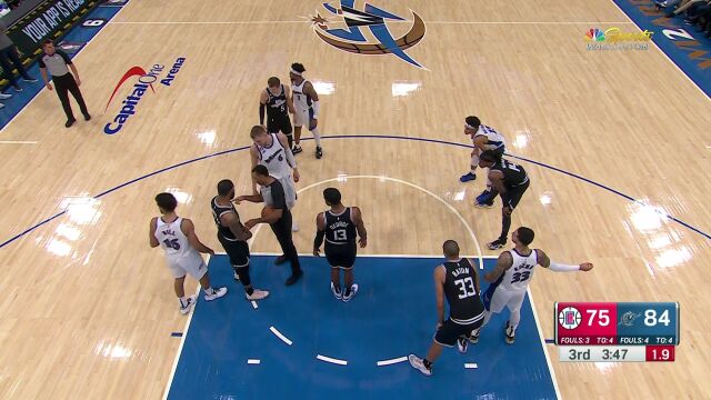 NBA常规赛：快船vs奇才第3节中文解说回放