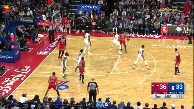 NBA常规赛：公牛vs76人第2节英文原声回放
