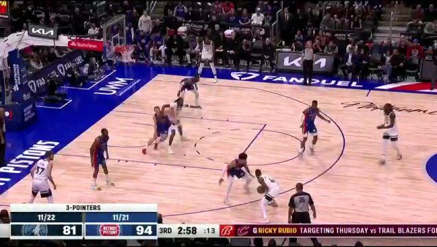 NBA常规赛：森林狼vs活塞第3节中文解说回放