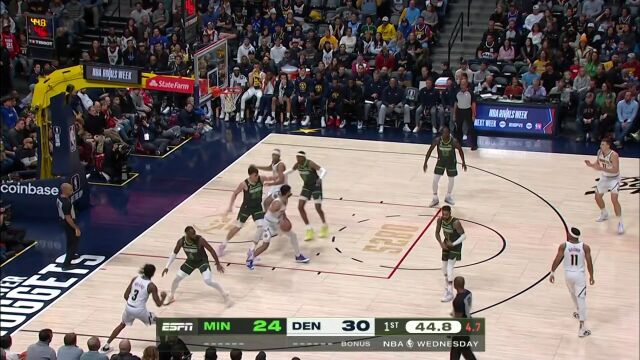 NBA常规赛：森林狼vs掘金第1节英文原声回放