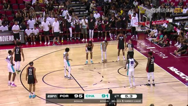 NBA夏季联赛：开拓者vs黄蜂 第4节英文解说回放