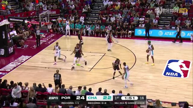 NBA夏季联赛：开拓者vs黄蜂 第1节英文解说回放
