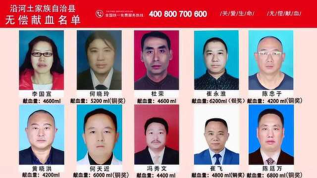 沿河无偿献血志愿者名单