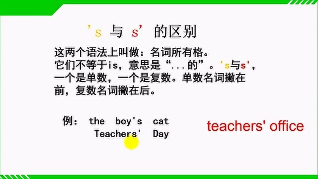 小学英语四年级人教PEP:名词所有格'S与S'的区别,你都知道吗?