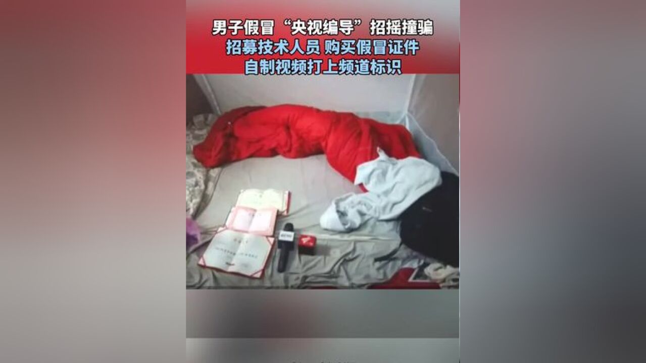 男子假冒“央视编导”招摇撞骗 招募技术人员 购买假冒证件 自制视频打上频道标识