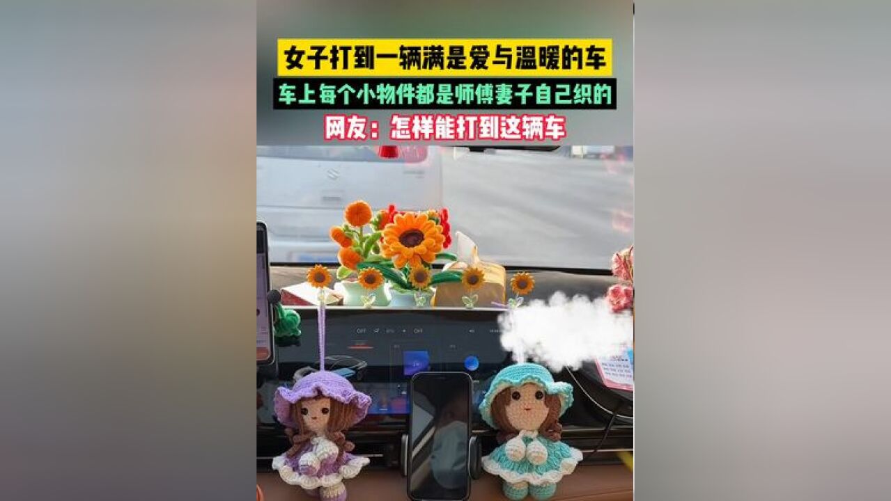 2月17日,山东日照.女子打到一辆满是爱与温暖的车,车上每个小物件都是师傅妻子自己织的.#手工diy #针织玩偶挂件 #礼物 #手工制作